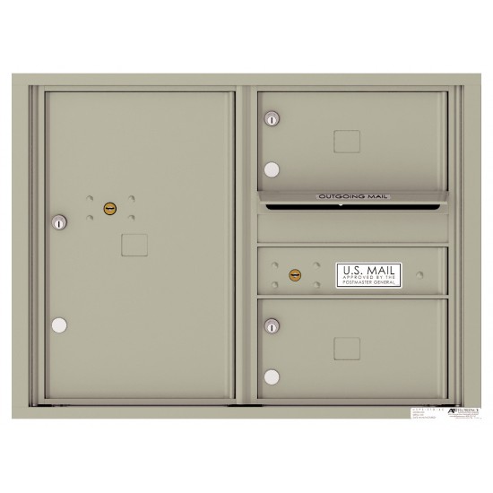 2 Oversized Tenant Doors with 1 Parcel Locker and Outgoing Mail Compartment - 4C Wall Mount 6-High Mailboxes - 4C06D-02