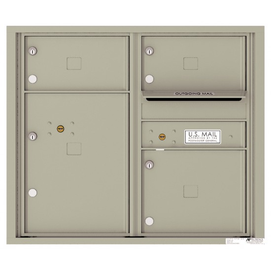 3 Oversized Tenant Doors with 1 Parcel Locker and Outgoing Mail Compartment - 4C Wall Mount 7-High Mailboxes - 4C07D-03