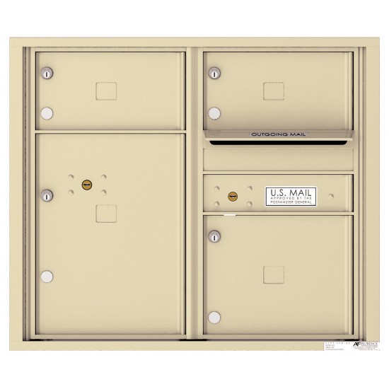 3 Oversized Tenant Doors with 1 Parcel Locker and Outgoing Mail Compartment - 4C Wall Mount 7-High Mailboxes - 4C07D-03