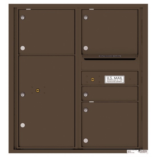 1 Standard and 3 Oversized Tenant Doors with 1 Parcel Locker and Outgoing Mail Compartment - 4C Wall Mount 9-High Mailboxes - 4C09D-04