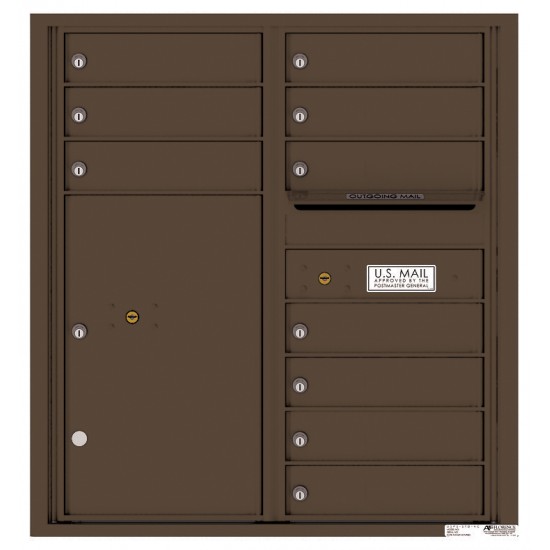 10 Tenant Doors with 1 Parcel Locker and Outgoing Mail Compartment - 4C Wall Mount 9-High Mailboxes - 4C09D-10