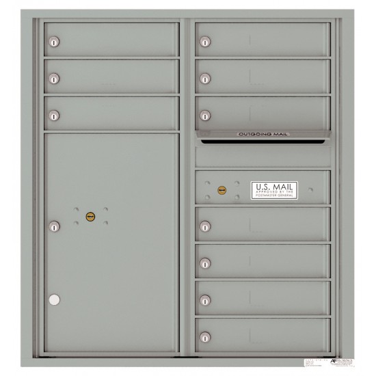 10 Tenant Doors with 1 Parcel Locker and Outgoing Mail Compartment - 4C Wall Mount 9-High Mailboxes - 4C09D-10