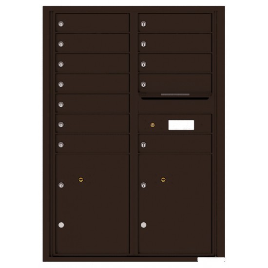 12 Tenant Doors with 2 Parcel Lockers and Outgoing Mail Compartment - 4C Wall Mount 12-High Mailboxes - 4C12D-12