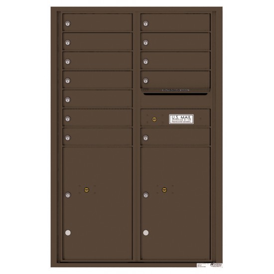 12 Tenant Doors with 2 Parcel Lockers and Outgoing Mail Compartment - 4C Wall Mount 13-High Mailboxes - 4C13D-12