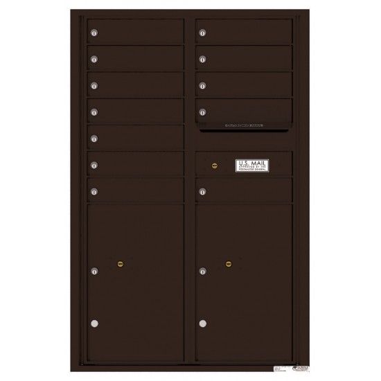 12 Tenant Doors with 2 Parcel Lockers and Outgoing Mail Compartment - 4C Wall Mount 13-High Mailboxes - 4C13D-12