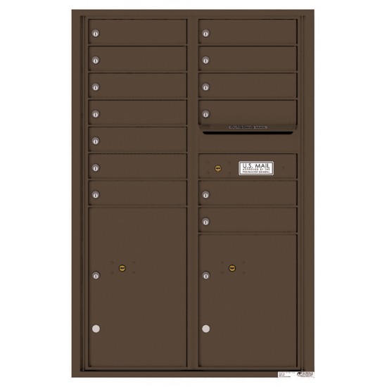 13 Tenant Doors with 2 Parcel Lockers and Outgoing Mail Compartment - 4C Wall Mount 13-High Mailboxes - 4C13D-13