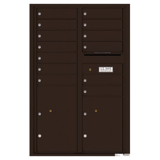 13 Tenant Doors with 2 Parcel Lockers and Outgoing Mail Compartment - 4C Wall Mount 13-High Mailboxes - 4C13D-13