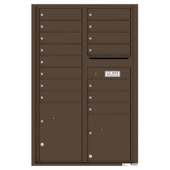 15 Tenant Doors with 2 Parcel Lockers and Outgoing Mail Compartment - 4C Wall Mount 13-High Mailboxes - 4C13D-15