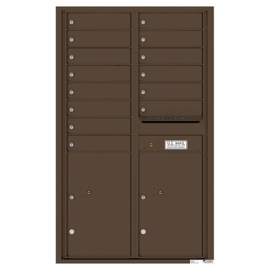 14 Tenant Doors with 2 Parcel Lockers and Outgoing Mail Compartment - 4C Wall Mount 14-High Mailboxes - 4C14D-14