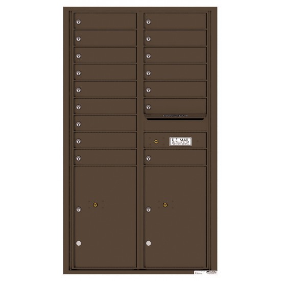 16 Tenant Doors with 2 Parcel Lockers and Outgoing Mail Compartment - 4C Wall Mount 15-High Mailboxes - 4C15D-16