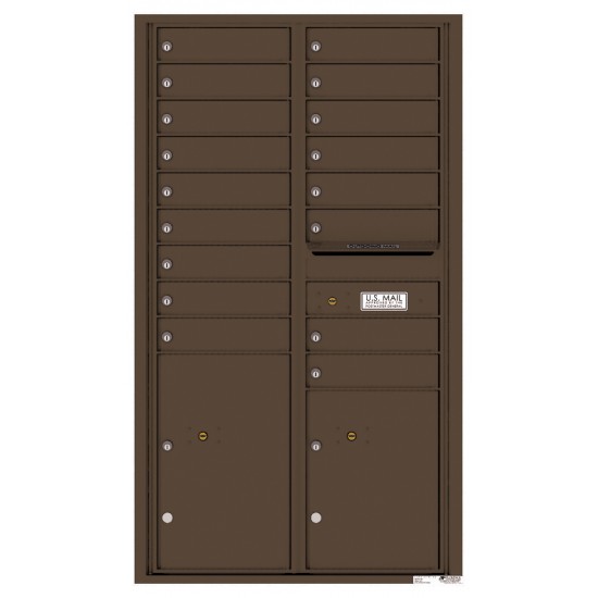 17 Tenant Doors with 2 Parcel Lockers and Outgoing Mail Compartment - 4C Wall Mount 15-High Mailboxes - 4C15D-17