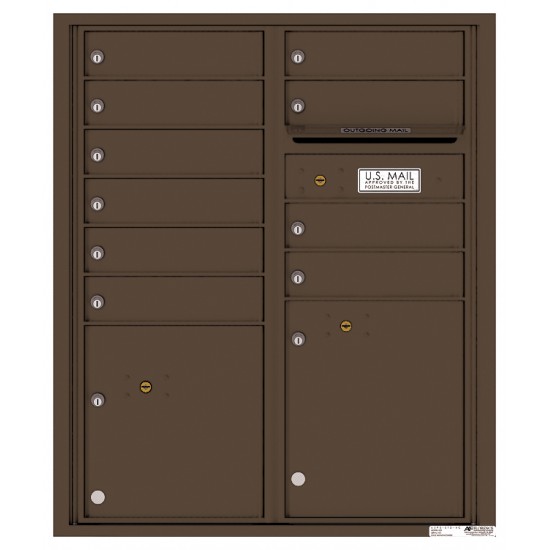 10 Tenant Doors with 2 Parcel Lockers and Outgoing Mail Compartment - 4C Wall Mount ADA Max Height Mailboxes - 4CADD-10