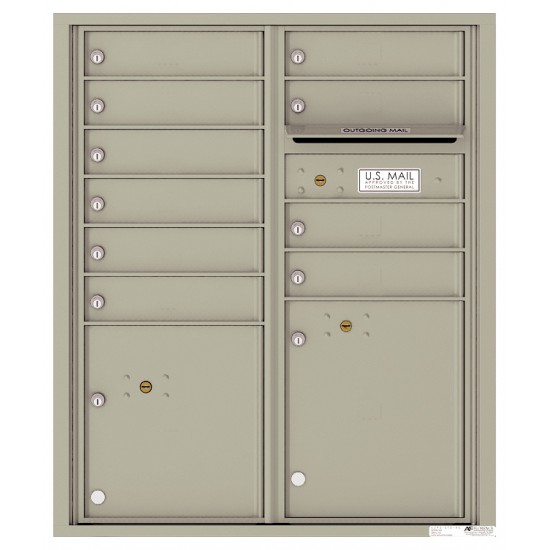 10 Tenant Doors with 2 Parcel Lockers and Outgoing Mail Compartment - 4C Wall Mount ADA Max Height Mailboxes - 4CADD-10