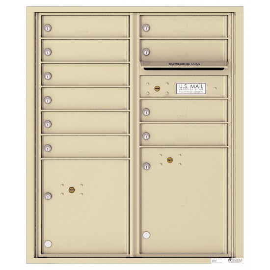 10 Tenant Doors with 2 Parcel Lockers and Outgoing Mail Compartment - 4C Wall Mount ADA Max Height Mailboxes - 4CADD-10