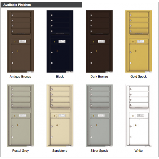 4 Tenant Doors with 1 Parcel Lockers and Outgoing Mail Compartment - 4C Wall Mount 11-High Mailboxes - 4C11S-04