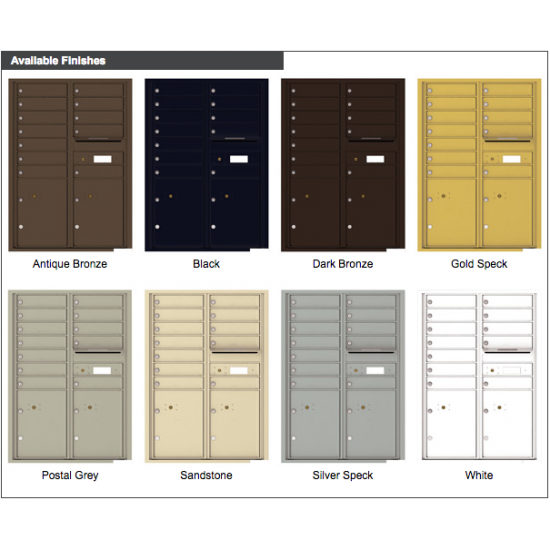 12 Tenant Doors with 2 Parcel Lockers and Outgoing Mail Compartment - 4C Wall Mount 12-High Mailboxes - 4C12D-12