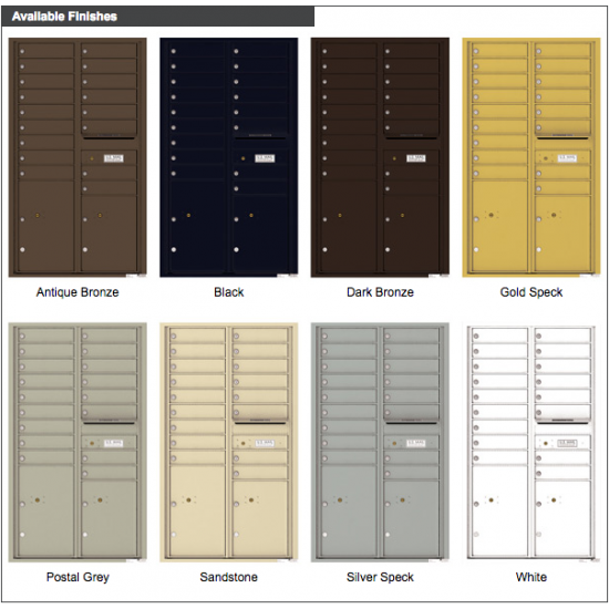 17 Tenant Doors with 2 Parcel Lockers and Outgoing Mail Compartment - 4C Wall Mount 15-High Mailboxes - 4C15D-17